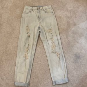 distressed light wash jeans